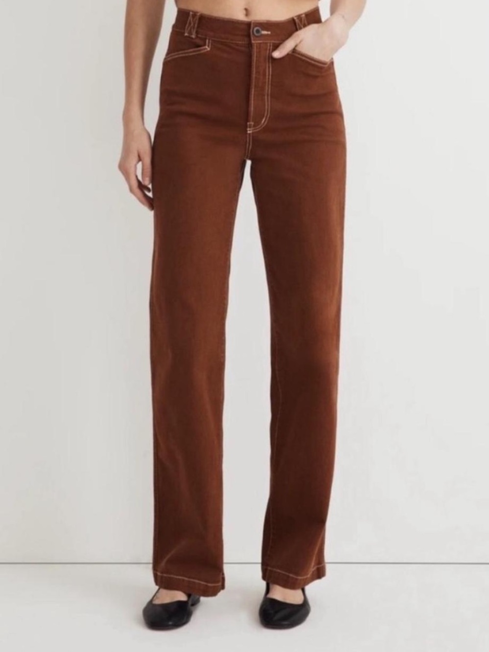 Madewell Emmet Wide Leg Garment High-Rise Straight-Leg Jeans in Chestnut Brown